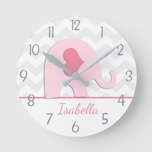 Pink Grey Elephant Wall Clock (Front)