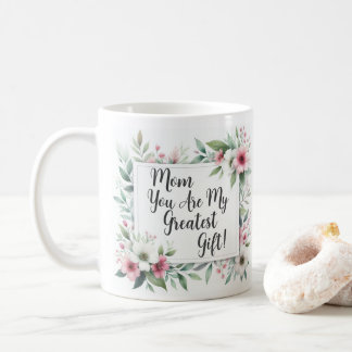 Pink & Grey Floral Mom Mother Coffee Mug
