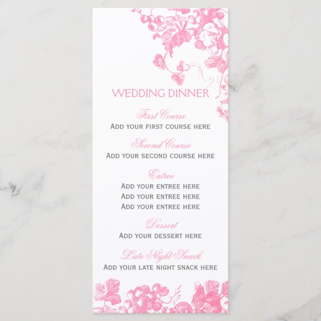 Pink grey floral wedding dinner menu template set (Front)