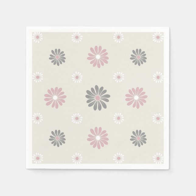 Pink & Grey Flowers Napkins (Front)