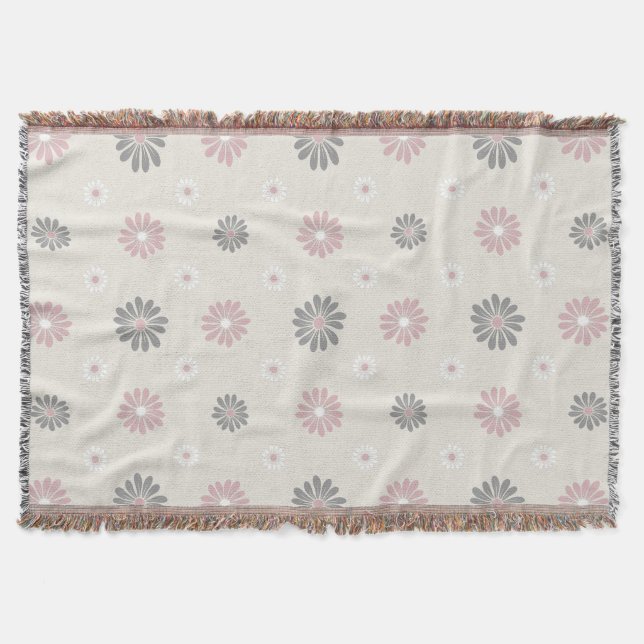 Pink & Grey Flowers Throw Blanket (Front)