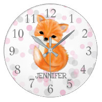 Pink Grey Fox Nursery Decor Wall Clock