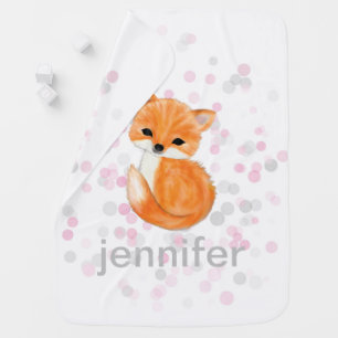 Pink Grey Fox Personalized Baby Blanket