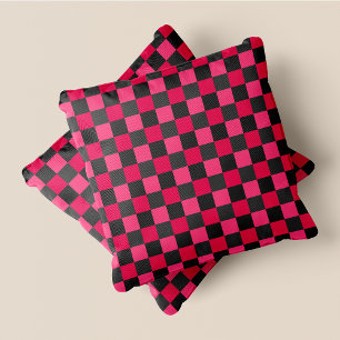 Pink & Grey Fun Retro Chic Checkered Squares Throw Pillow