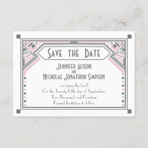 Pink - Grey Gatsby Art Deco Wedding Save the Date