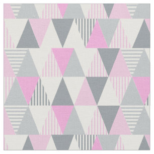 Pink Grey Geometric Triangle Pattern Fabric