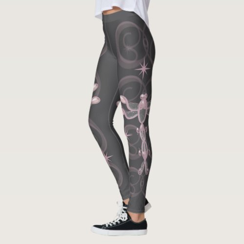Pink Grey Glass Dragonflies with Stars Leggings