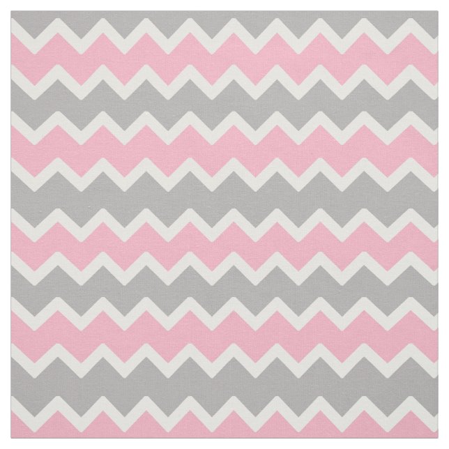Pink Grey Gray Chevron Zigzag Pattern Fabric (Swatch)