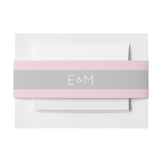 Pink Grey gray Monogrammed Wedding Pack Invitation Belly Band