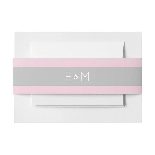 Pink Grey gray Monogrammed Wedding Pack Invitation Belly Band (Front Example)
