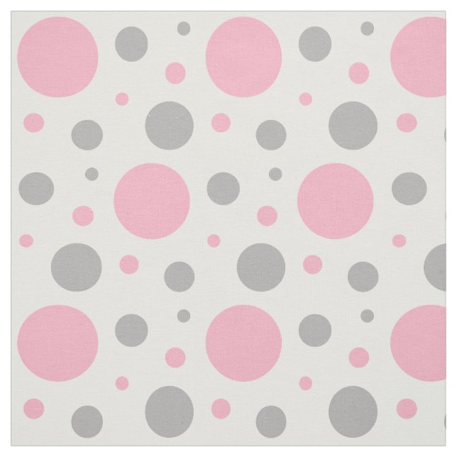 Pink Grey Gray Polka Dot Geometric Design Fabric (Swatch)