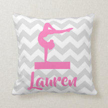 Pink Grey Gymnastics Throw Pillow