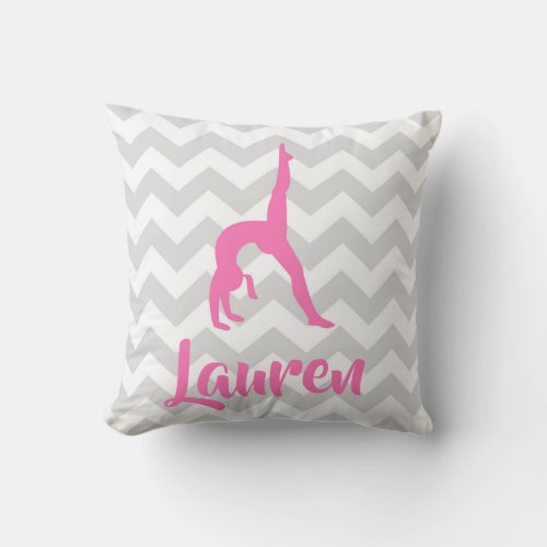 Pink Grey Gymnastics Throw Pillow