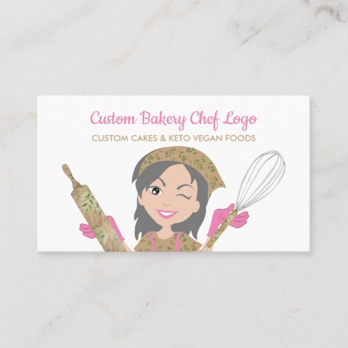 Pink Grey Haired Bakery Chef Rustic Keto Food Business Card