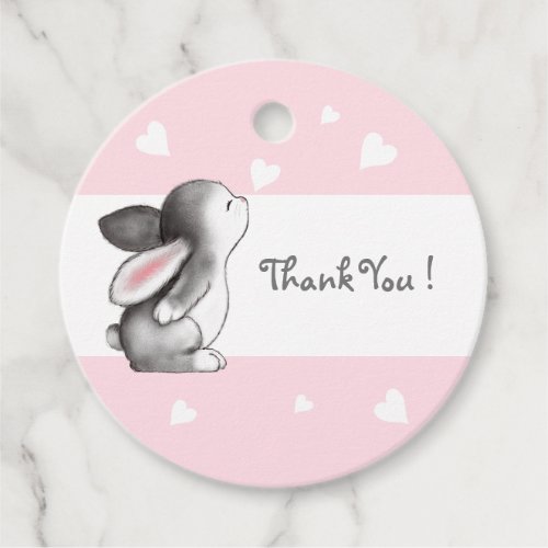 Pink Grey Heart Bunny Baby Shower Favor Tags