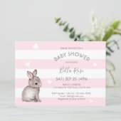 Pink Grey Heart Bunny Baby Shower Invitations (Standing Front)