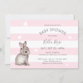 Pink Grey Heart Bunny Baby Shower Invitations (Front)