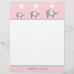 Pink Grey Heart Elephant Personalized Letterhead<br><div class="desc">Personalized letterhead</div>