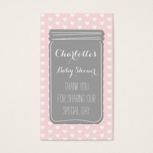 Pink Grey Heart Mason Jar Baby Shower Favor Tags Business Card Templates