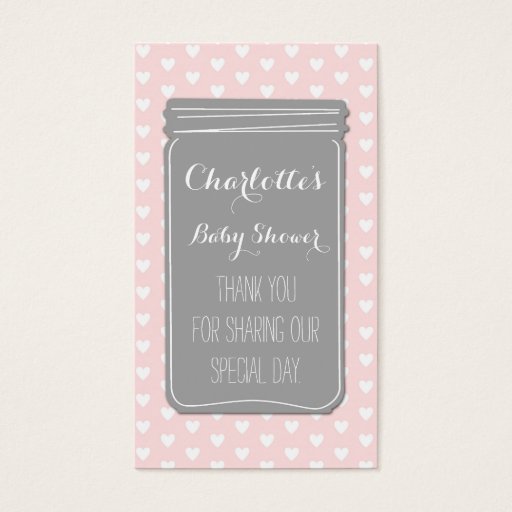 Customizable Pink Grey Heart Mason Jar Baby Shower Favor Tags Business Card Templates