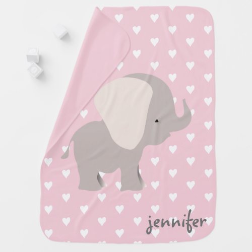 Pink Grey Heart Patterned Elephant Baby Blankets