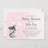 Pink Grey Hearts Bunny Girl Baby Shower Invitation (Front)