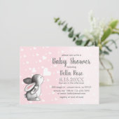 Pink Grey Hearts Bunny Girl Baby Shower Invitation (Standing Front)