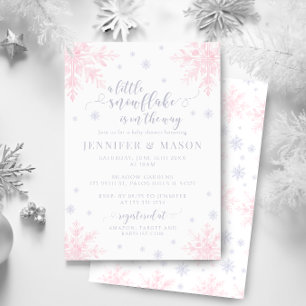 Pink Grey Little Snowflake Winter Baby girl shower Invitation