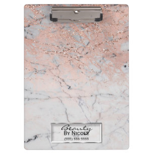 Pink & Grey Marble Modern Fashion Personalized Clipboard