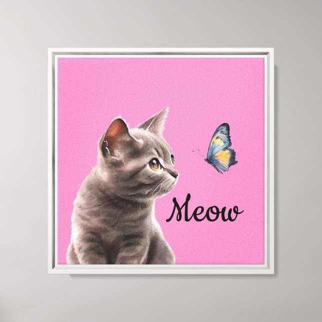 Pink Grey Meow Cat  Canvas Print (Front)