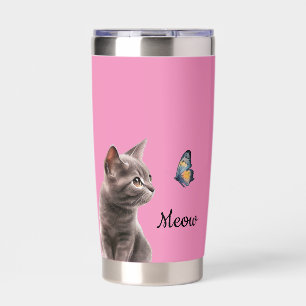 Pink Grey Meow Cat Insulated Tumbler