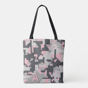 Pink grey military bricks with your Monogram Tote Bag