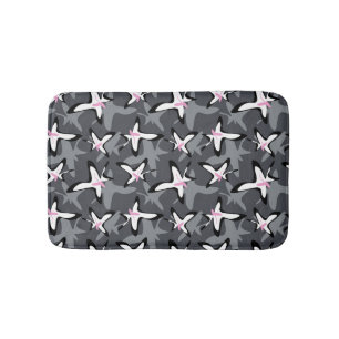 Pink grey modern abstract flowers bath mat