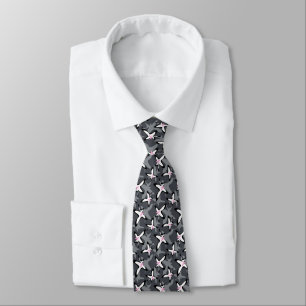Pink grey modern abstract flowers neck tie