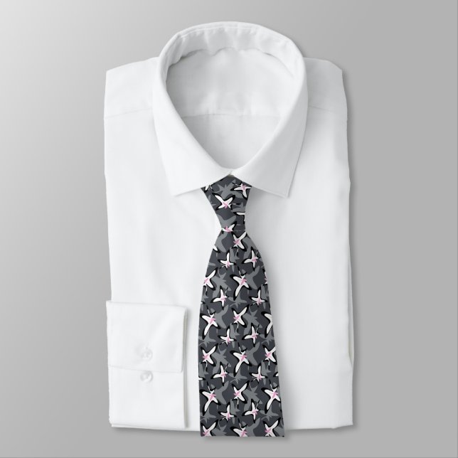 Pink grey modern abstract flowers neck tie (Tied)