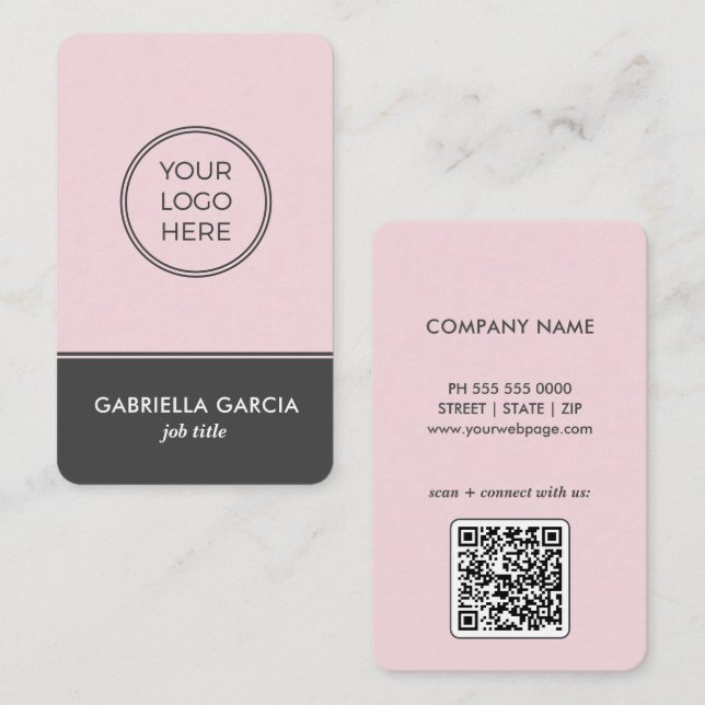 Pink Grey Modern Business Logo Business Card (Front/Back)