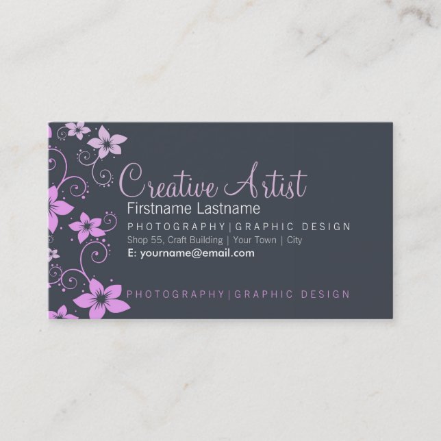 Pink Grey Modern Creative Business Card (Front)