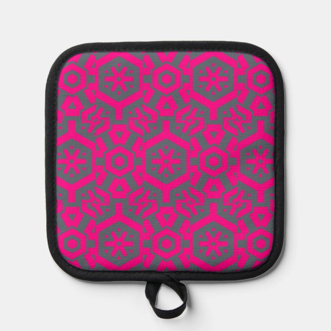 Pink Grey Modern Geometric Oven Mitt Pot Holders (Front)