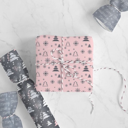 Pink Grey Modern Geometric Pattern Christmas Wrapping Paper Sheets