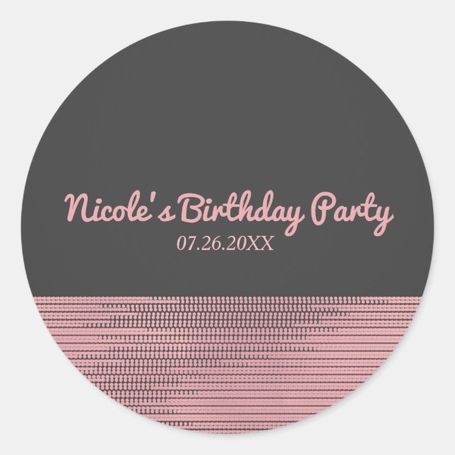 Pink & Grey Modern Glam Sequins Chic Elegant Favor Classic Round Sticker (Front)