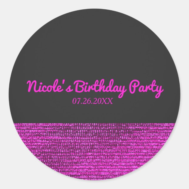 Pink & Grey Modern Glam Sequins Party Favor Custom Classic Round Sticker (Front)