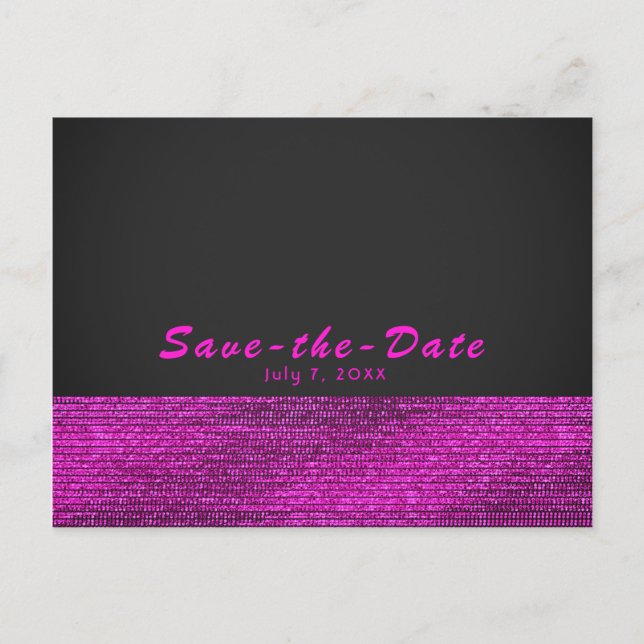 Pink & Grey Modern Glam Sequins Save the Date Announcement Postcard (Front)