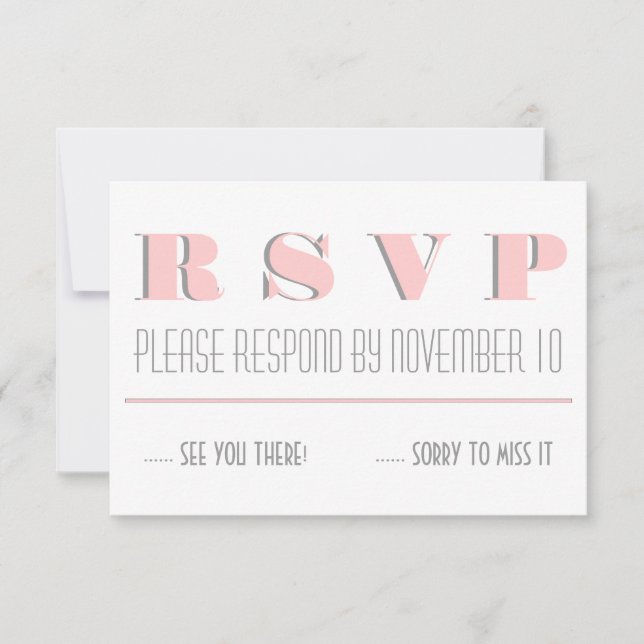 Pink, grey modern typography, wedding RSVP reply Card (Front)