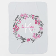 Pink Grey Monogram Baby Blanket