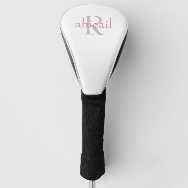 Pink &  Grey Monogram Driver Golf Head Cover (Front)
