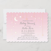 Pink Grey Moon Stars Girl Baby Shower Invite (Front)