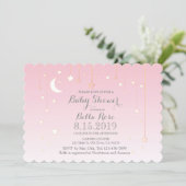 Pink Grey Moon Stars Girl Baby Shower Invite (Standing Front)