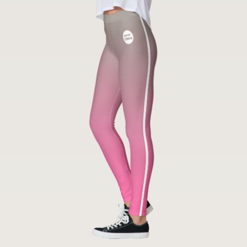 Pink Grey Ombre Gradient Custom Business Logo  Leggings