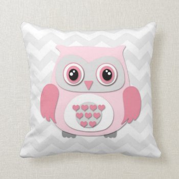 Pink Grey Owl Nursery Throw Pillow by Kookyburra at Zazzle