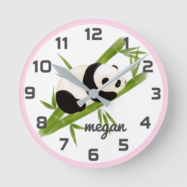 Pink Grey Panda Bear Nursery Wall Clock (Front)